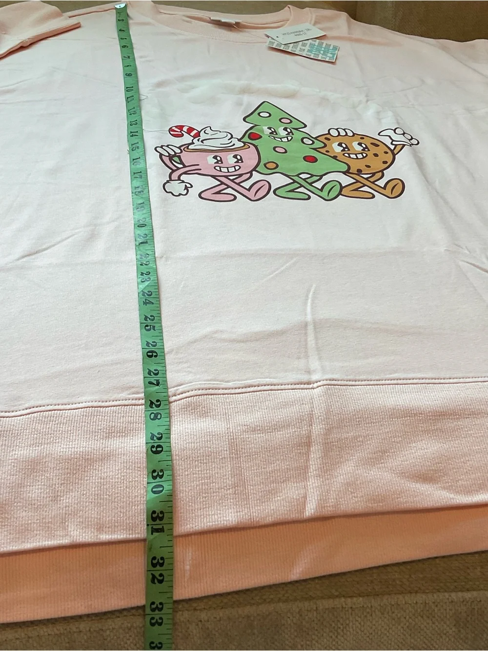 Light Pink Holiday Graphic Sweatshirt Top with Festive Characters